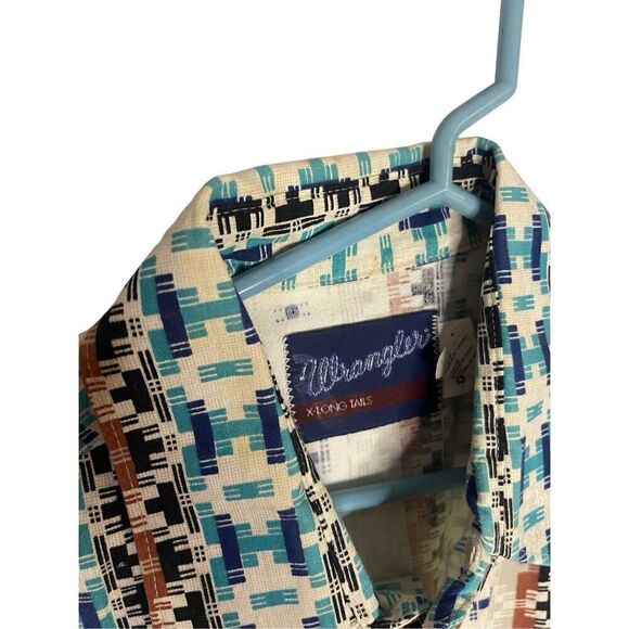 Vtg WRANGLER X-Long Tails Aztec Western Pearl Snap Button Down Shirt 90s Size L - Picture 5 of 5